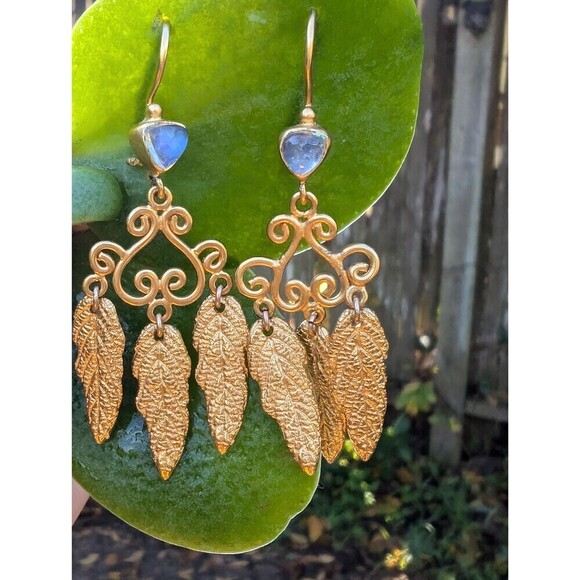 Vintage Sterling Gold Vermeil Blue Moonstone  Earrings, Romantic Gift - Picture 3 of 10